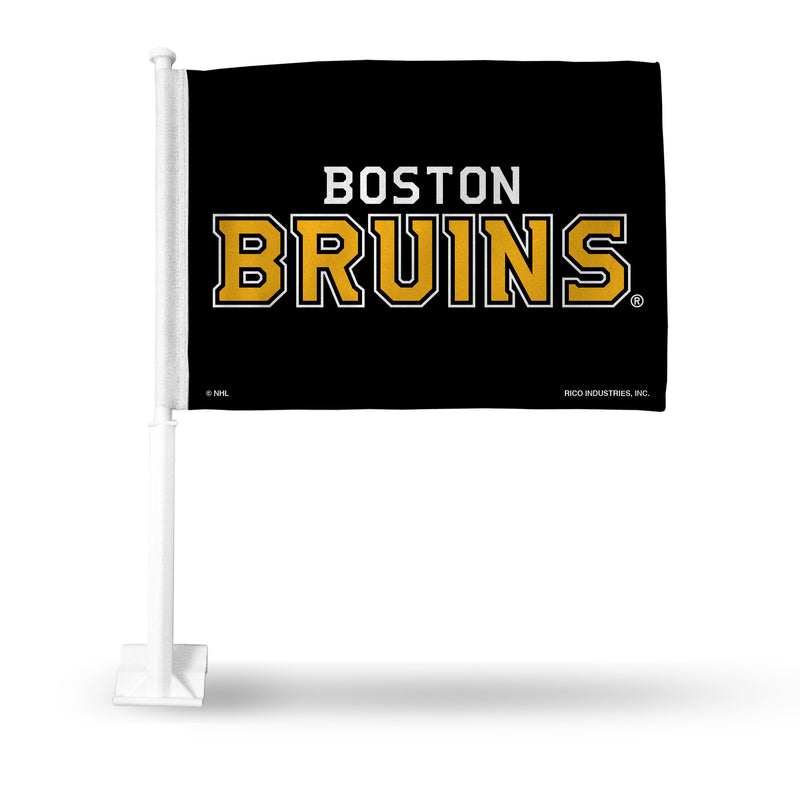 NHL Boston Bruins Double Sided Car Flag -  16" x 19" - Strong Pole that Hooks Onto Car/Truck/Automobile By Rico Industries