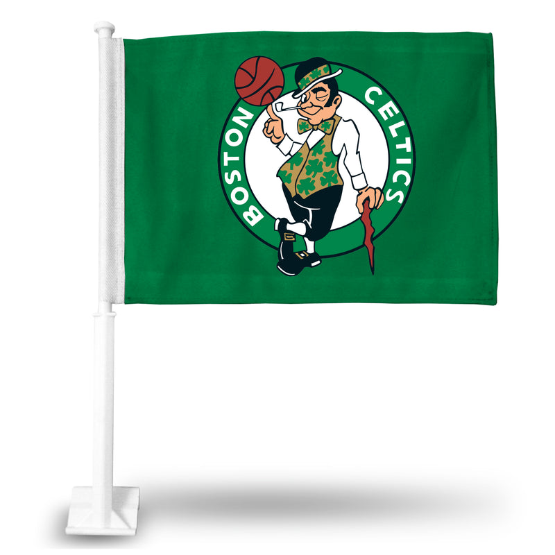 NBA Boston Celtics Double Sided Car Flag -  16" x 19" - Strong Pole that Hooks Onto Car/Truck/Automobile By Rico Industries