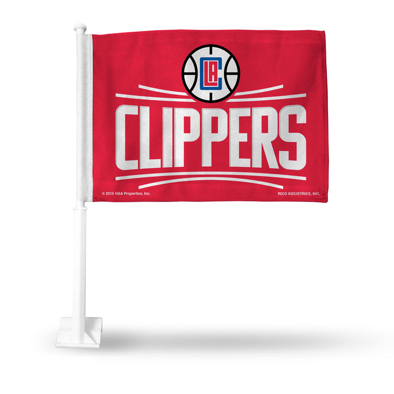 NBA Los Angeles Clippers Double Sided Car Flag -  16" x 19" - Strong Pole that Hooks Onto Car/Truck/Automobile By Rico Industries
