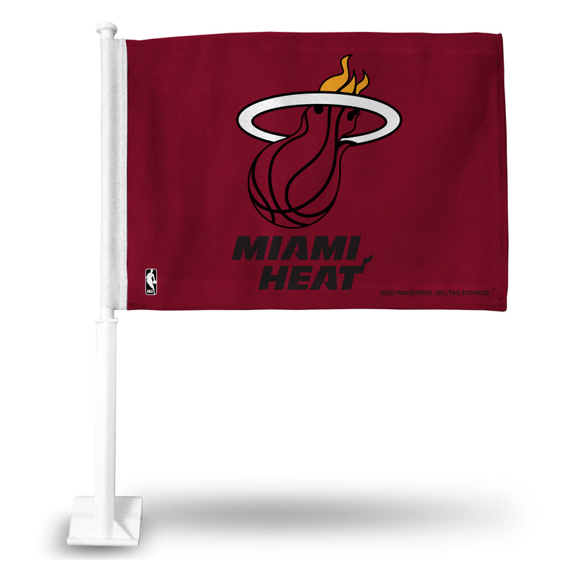 NBA Miami Heat Double Sided Car Flag -  16" x 19" - Strong Pole that Hooks Onto Car/Truck/Automobile By Rico Industries
