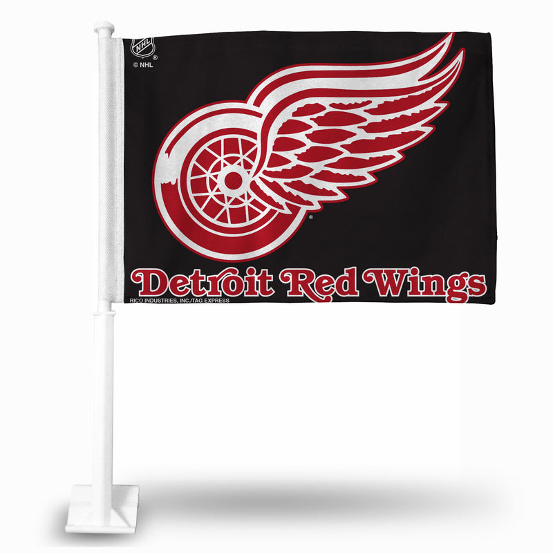 NHL Detroit Red Wings Double Sided Car Flag -  16" x 19" - Strong Pole that Hooks Onto Car/Truck/Automobile By Rico Industries