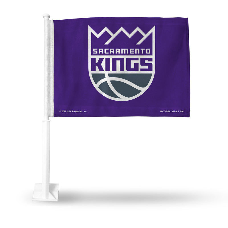 NBA Sacramento Kings Double Sided Car Flag -  16" x 19" - Strong Pole that Hooks Onto Car/Truck/Automobile By Rico Industries
