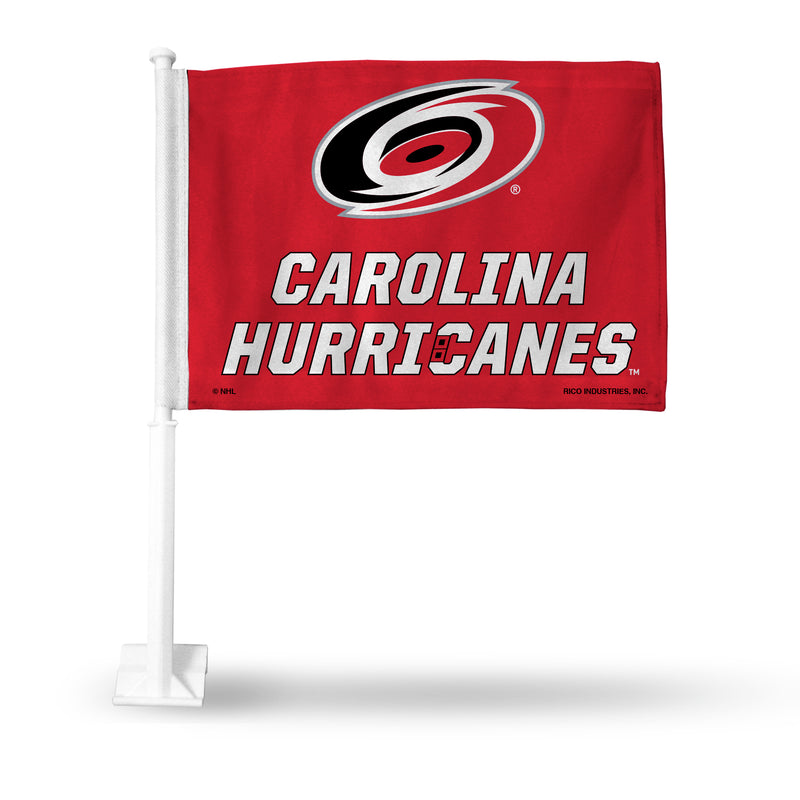 NHL Carolina Hurricanes Double Sided Car Flag -  16" x 19" - Strong Pole that Hooks Onto Car/Truck/Automobile By Rico Industries