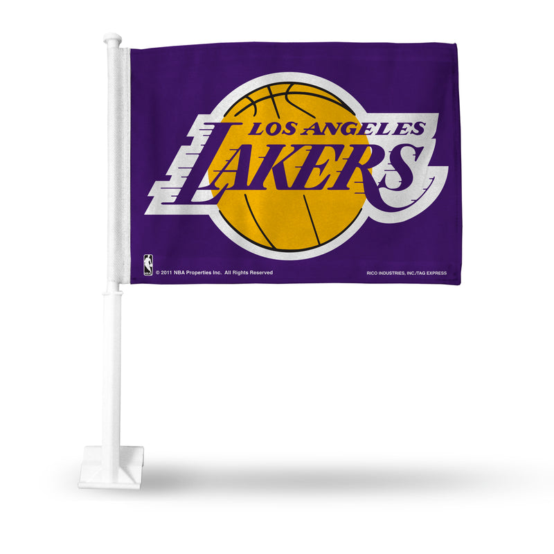 NBA Los Angeles Lakers Double Sided Car Flag -  16" x 19" - Strong Pole that Hooks Onto Car/Truck/Automobile By Rico Industries