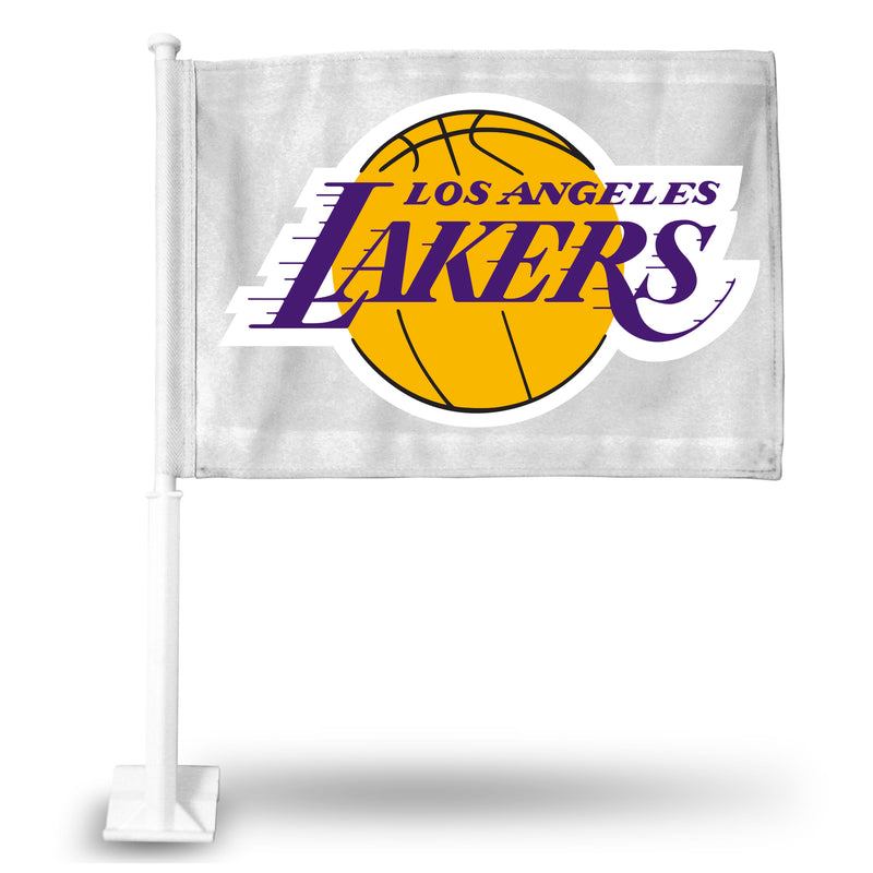 NBA Los Angeles Lakers Double Sided Car Flag -  16" x 19" - Strong Pole that Hooks Onto Car/Truck/Automobile By Rico Industries