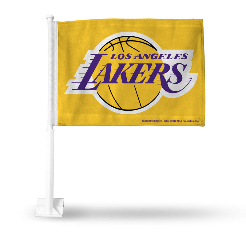 NBA Los Angeles Lakers Double Sided Car Flag -  16" x 19" - Strong Pole that Hooks Onto Car/Truck/Automobile By Rico Industries