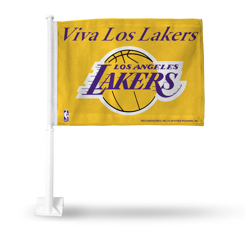 NBA Los Angeles Lakers Double Sided Car Flag -  16" x 19" - Strong Pole that Hooks Onto Car/Truck/Automobile By Rico Industries