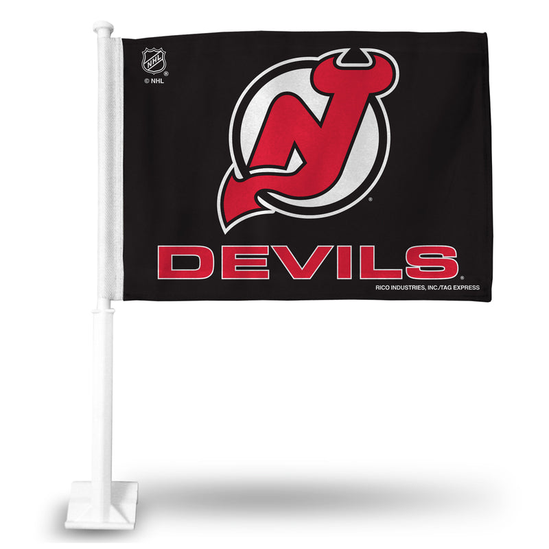 NHL New Jersey Devils Double Sided Car Flag -  16" x 19" - Strong Pole that Hooks Onto Car/Truck/Automobile By Rico Industries