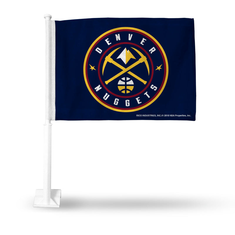 NBA Denver Nuggets Double Sided Car Flag -  16" x 19" - Strong Pole that Hooks Onto Car/Truck/Automobile By Rico Industries