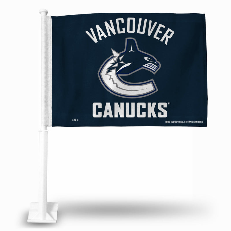 NHL Vancouver Canucks Double Sided Car Flag -  16" x 19" - Strong Pole that Hooks Onto Car/Truck/Automobile By Rico Industries