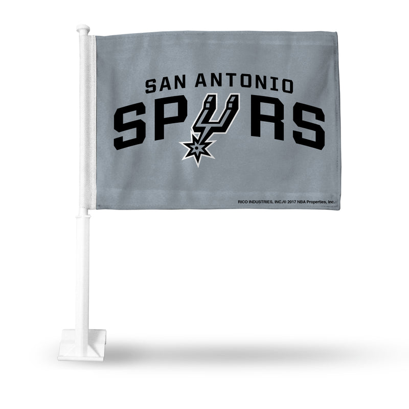 NBA San Antonio Spurs Double Sided Car Flag -  16" x 19" - Strong Pole that Hooks Onto Car/Truck/Automobile By Rico Industries