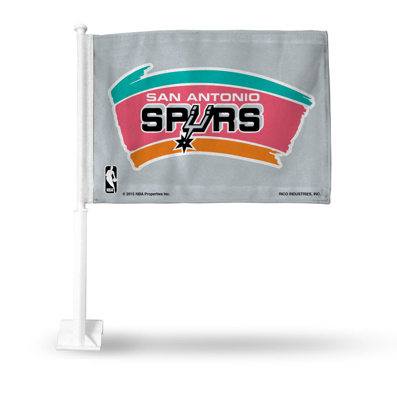 NBA San Antonio Spurs Double Sided Car Flag -  16" x 19" - Strong Pole that Hooks Onto Car/Truck/Automobile By Rico Industries
