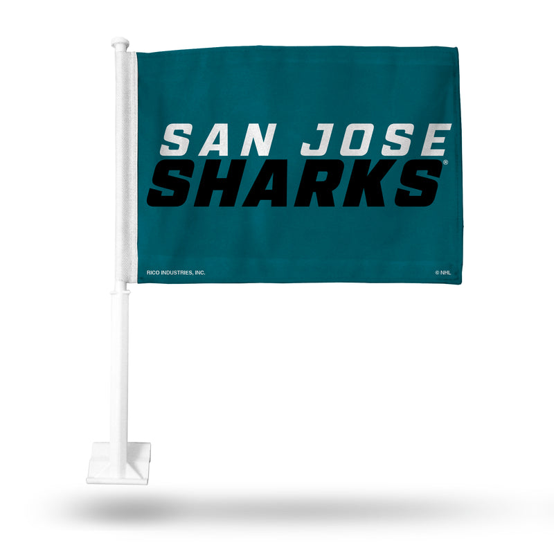 NHL San Jose Sharks Double Sided Car Flag -  16" x 19" - Strong Pole that Hooks Onto Car/Truck/Automobile By Rico Industries