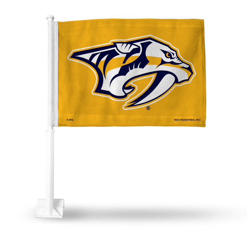 NHL Nashville Predators Double Sided Car Flag -  16" x 19" - Strong Pole that Hooks Onto Car/Truck/Automobile By Rico Industries