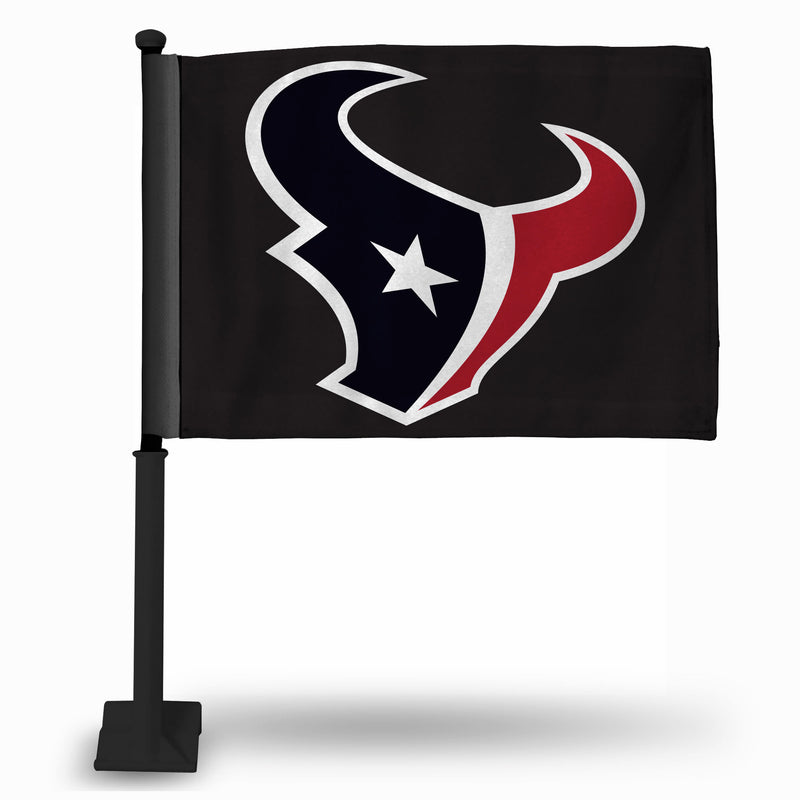NFL Houston Texans Double Sided Car Flag -  16" x 19" - Strong Black Pole that Hooks Onto Car/Truck/Automobile By Rico Industries