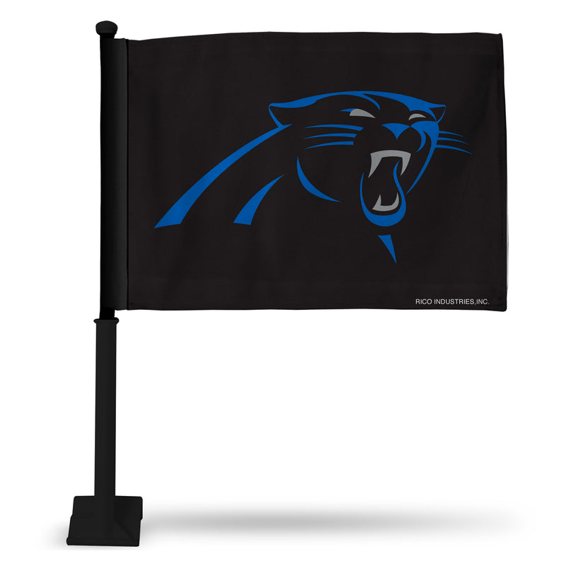 NFL Carolina Panthers Double Sided Car Flag -  16" x 19" - Strong Black Pole that Hooks Onto Car/Truck/Automobile By Rico Industries