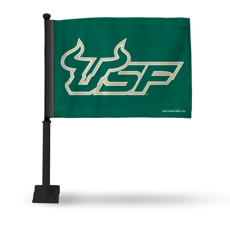 NCAA South Florida Bulls Double Sided Car Flag -  16" x 19" - Strong Black Pole that Hooks Onto Car/Truck/Automobile By Rico Industries