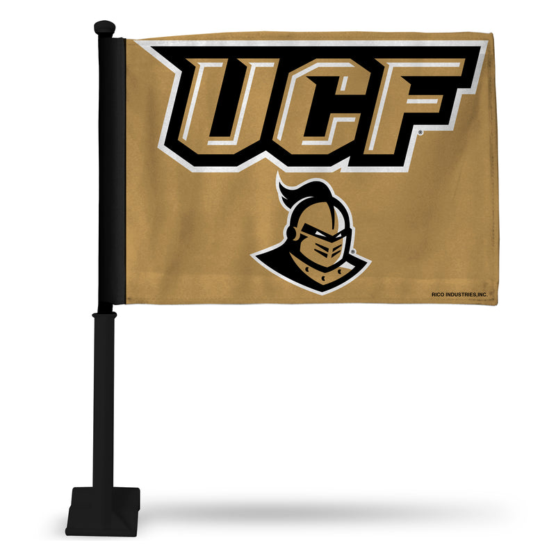 NCAA Central Florida Knights Double Sided Car Flag -  16" x 19" - Strong Black Pole that Hooks Onto Car/Truck/Automobile By Rico Industries