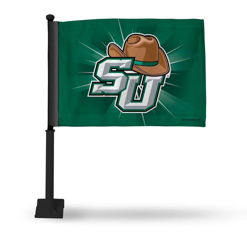 NCAA Stetson Hatters Double Sided Car Flag -  16" x 19" - Strong Black Pole that Hooks Onto Car/Truck/Automobile By Rico Industries