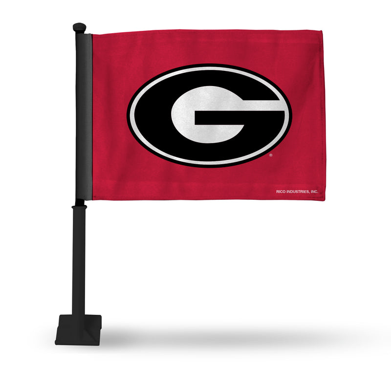 NCAA Georgia Bulldogs Double Sided Car Flag -  16" x 19" - Strong Black Pole that Hooks Onto Car/Truck/Automobile By Rico Industries