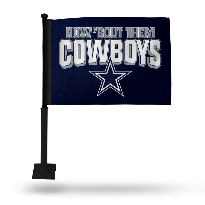 Cowboys Team Slogan Black Pole Car Flag - How 'Bout Them Cowboys