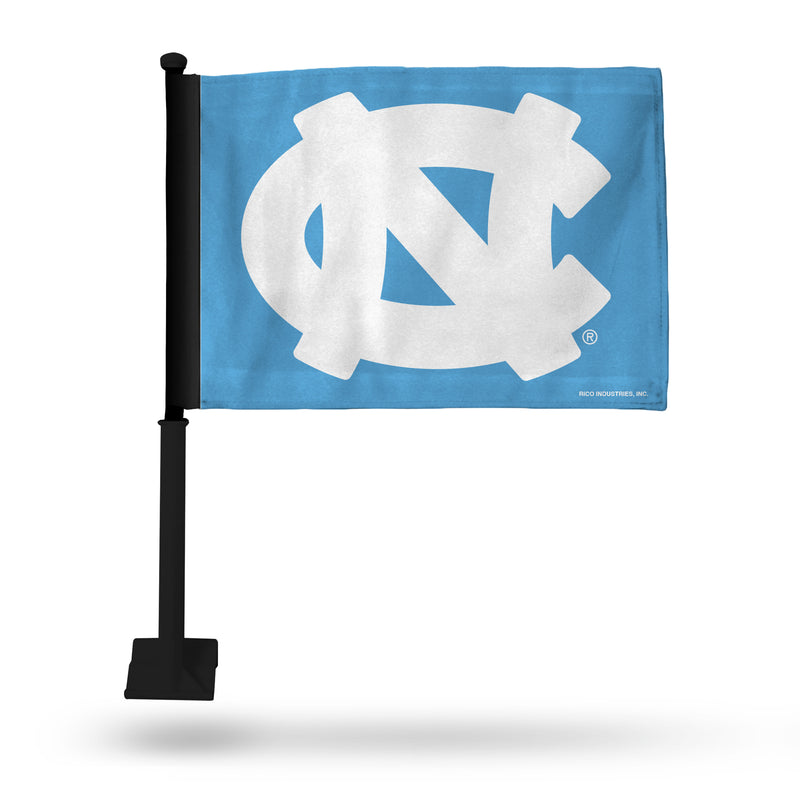 NCAA North Carolina Tar Heels Double Sided Car Flag -  16" x 19" - Strong Black Pole that Hooks Onto Car/Truck/Automobile By Rico Industries