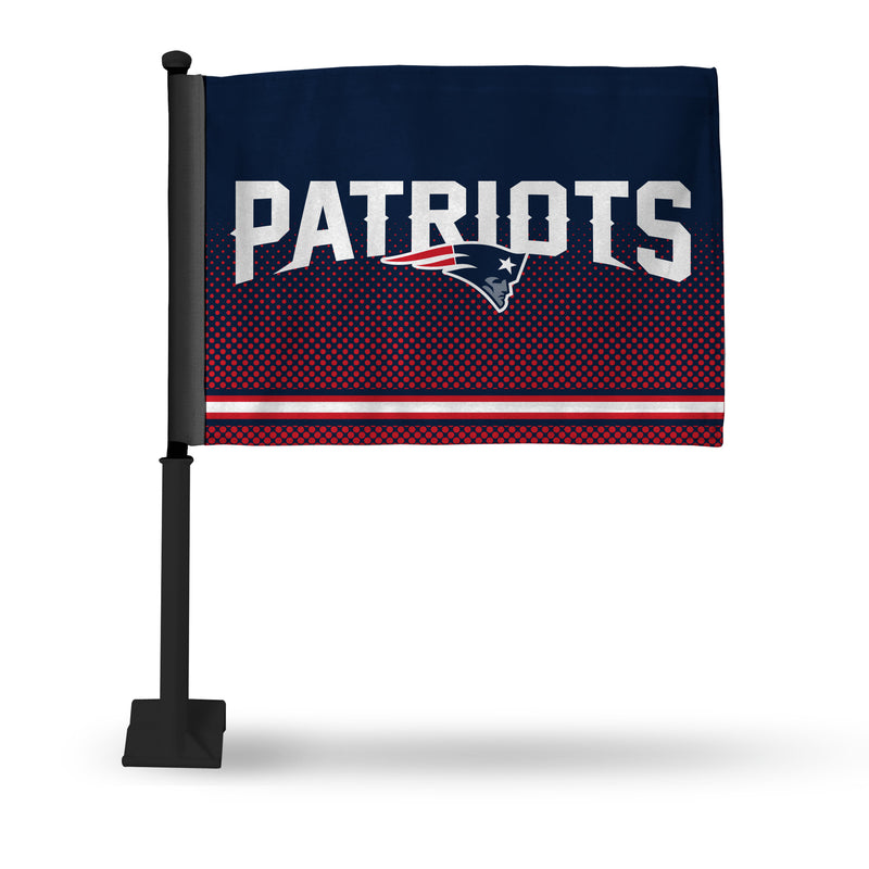NFL New England Patriots Double Sided Car Flag -  16" x 19" - Strong Black Pole that Hooks Onto Car/Truck/Automobile By Rico Industries