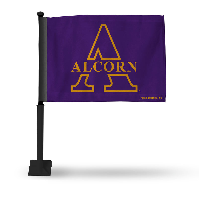 NCAA Alcorn State Braves Double Sided Car Flag -  16" x 19" - Strong Black Pole that Hooks Onto Car/Truck/Automobile By Rico Industries