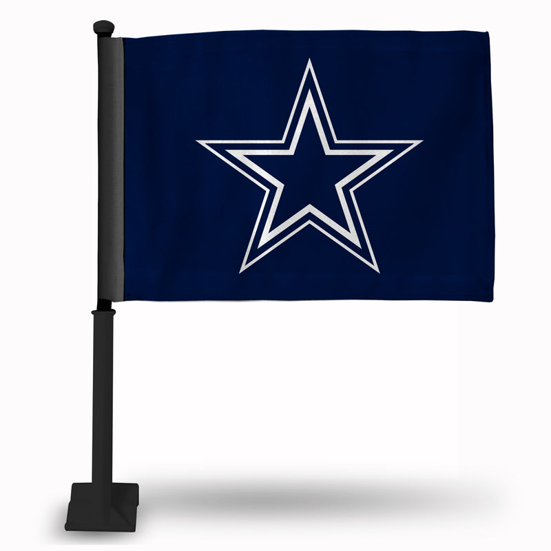 NFL Dallas Cowboys Double Sided Car Flag -  16" x 19" - Strong Black Pole that Hooks Onto Car/Truck/Automobile By Rico Industries