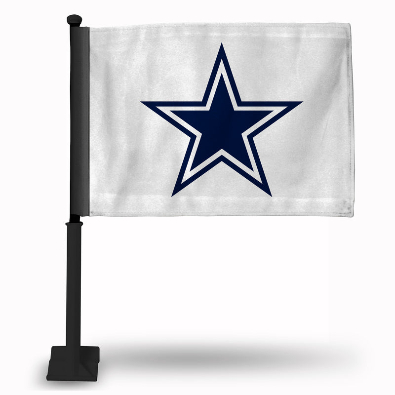 NFL Dallas Cowboys Double Sided Car Flag -  16" x 19" - Strong Black Pole that Hooks Onto Car/Truck/Automobile By Rico Industries