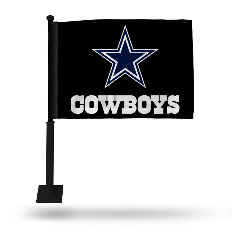 NFL Dallas Cowboys Double Sided Car Flag -  16" x 19" - Strong Black Pole that Hooks Onto Car/Truck/Automobile By Rico Industries