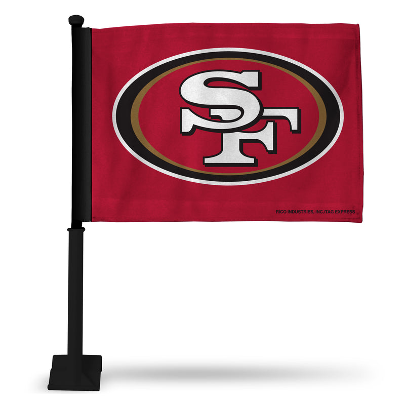 NFL San Francisco 49ers Double Sided Car Flag -  16" x 19" - Strong Black Pole that Hooks Onto Car/Truck/Automobile By Rico Industries