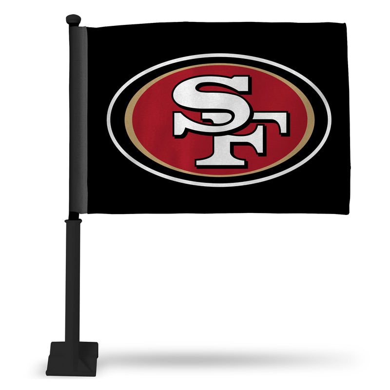 NFL San Francisco 49ers Double Sided Car Flag -  16" x 19" - Strong Black Pole that Hooks Onto Car/Truck/Automobile By Rico Industries