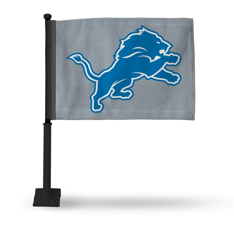 NFL Detroit Lions Double Sided Car Flag -  16" x 19" - Strong Black Pole that Hooks Onto Car/Truck/Automobile By Rico Industries