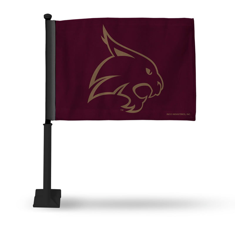 NCAA Texas State Bobcats Double Sided Car Flag -  16" x 19" - Strong Black Pole that Hooks Onto Car/Truck/Automobile By Rico Industries
