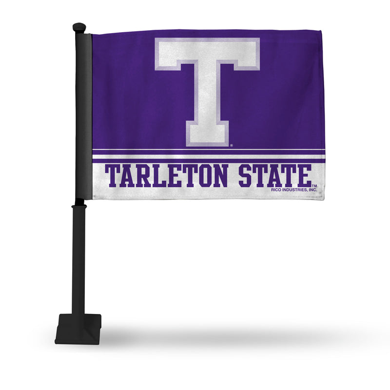 NCAA Tarleton State Texans Double Sided Car Flag -  16" x 19" - Strong Black Pole that Hooks Onto Car/Truck/Automobile By Rico Industries