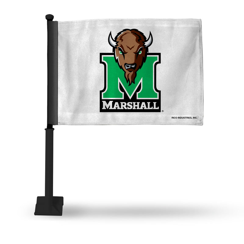 NCAA Marshall Thundering Herd Double Sided Car Flag -  16" x 19" - Strong Black Pole that Hooks Onto Car/Truck/Automobile By Rico Industries