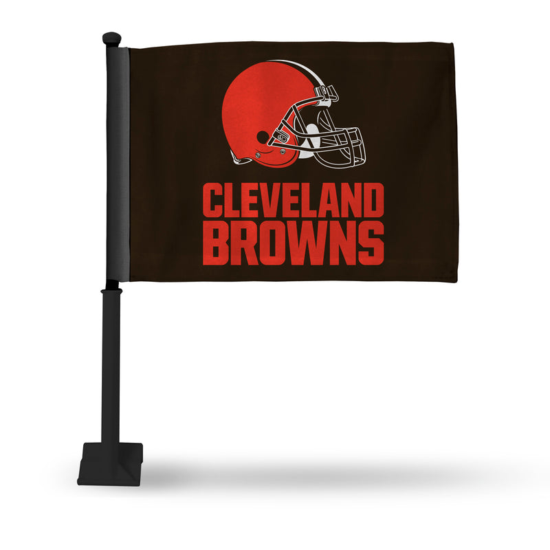NFL Cleveland Browns Double Sided Car Flag -  16" x 19" - Strong Black Pole that Hooks Onto Car/Truck/Automobile By Rico Industries