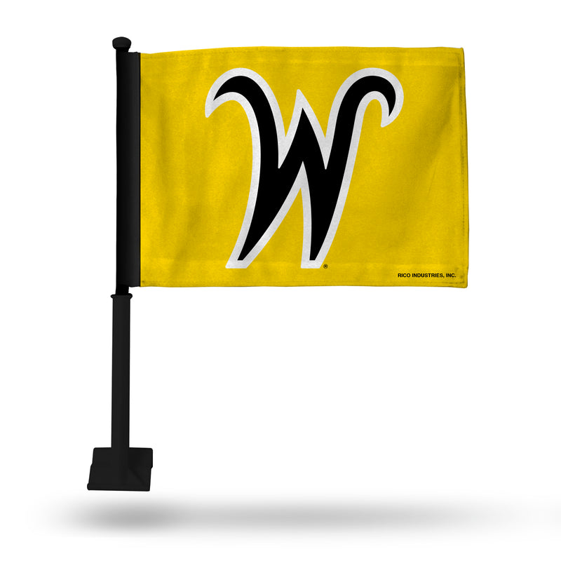 NCAA Wichita State Shockers Double Sided Car Flag -  16" x 19" - Strong Black Pole that Hooks Onto Car/Truck/Automobile By Rico Industries