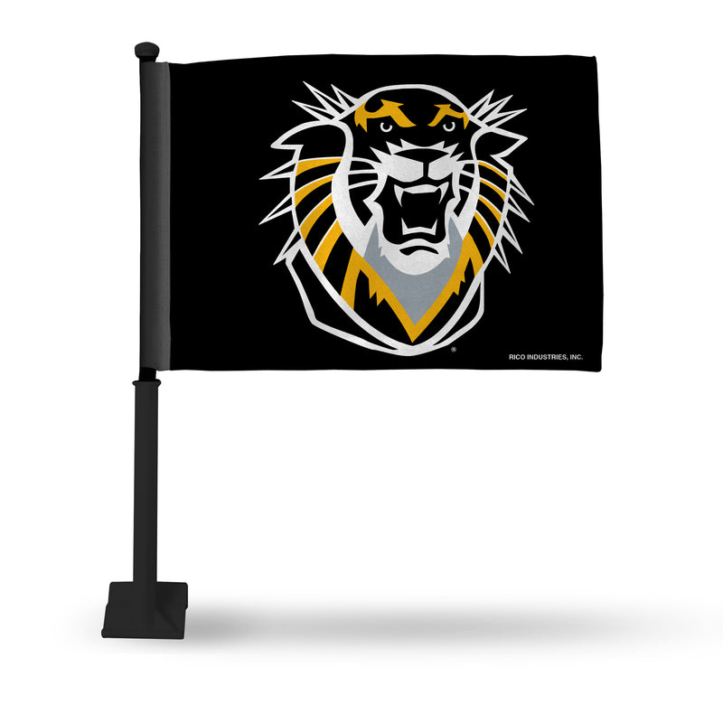 NCAA Fort Hays State Tigers Double Sided Car Flag -  16" x 19" - Strong Black Pole that Hooks Onto Car/Truck/Automobile By Rico Industries