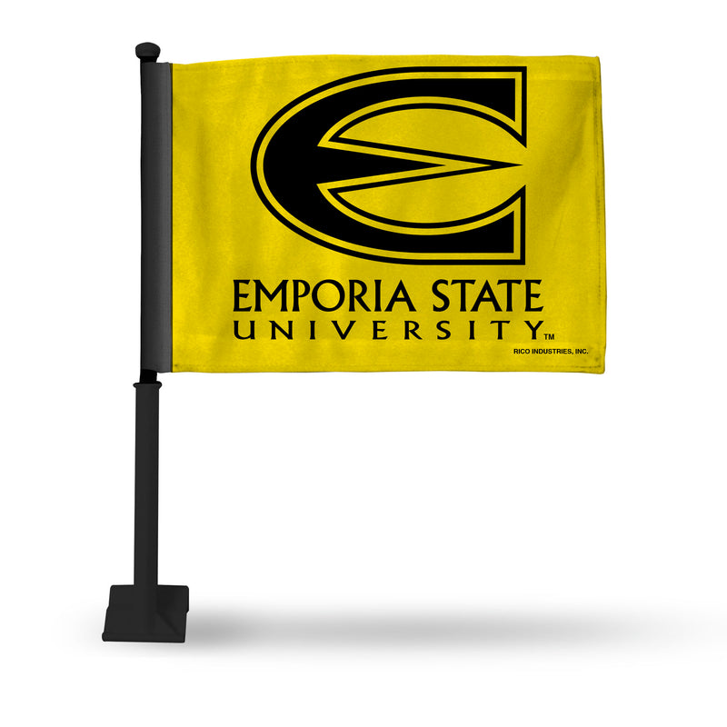 NCAA Emporia State Hornets Double Sided Car Flag -  16" x 19" - Strong Black Pole that Hooks Onto Car/Truck/Automobile By Rico Industries