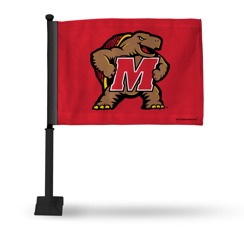 NCAA Maryland Terrapins Double Sided Car Flag -  16" x 19" - Strong Black Pole that Hooks Onto Car/Truck/Automobile By Rico Industries