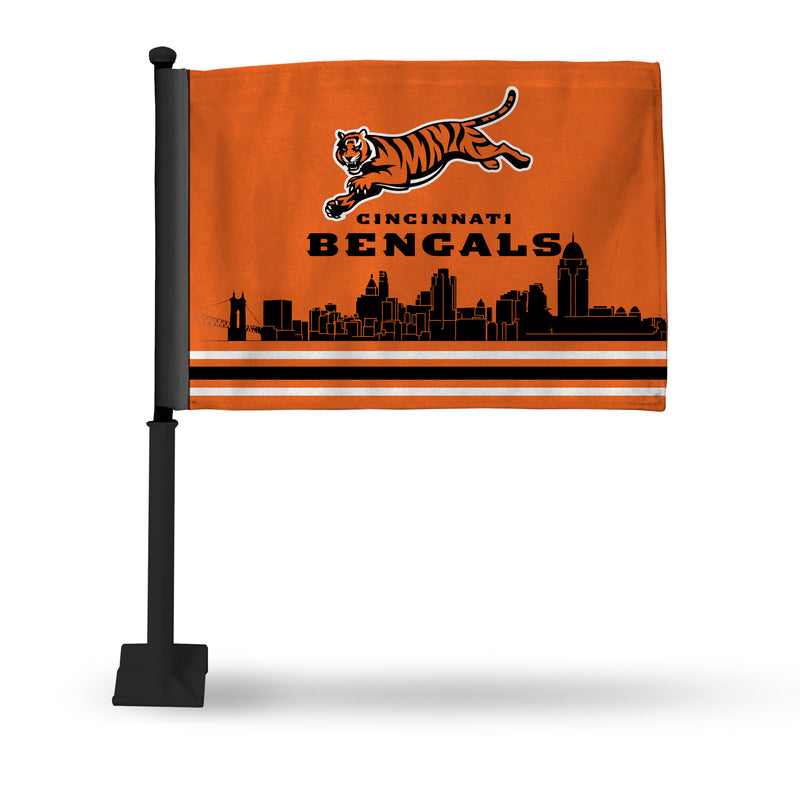 NFL Cincinnati Bengals Double Sided Car Flag -  16" x 19" - Strong Black Pole that Hooks Onto Car/Truck/Automobile By Rico Industries