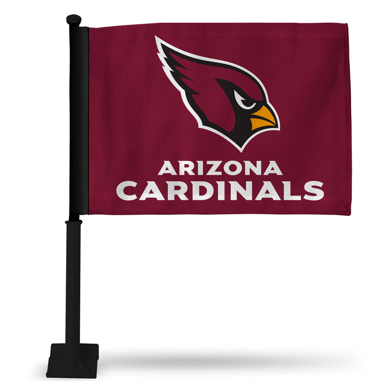 NFL Arizona Cardinals Double Sided Car Flag -  16" x 19" - Strong Black Pole that Hooks Onto Car/Truck/Automobile By Rico Industries