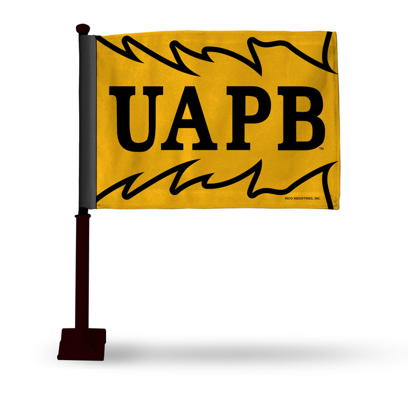 NCAA Arkansas-Pine Bluff Golden Lions Double Sided Car Flag -  16" x 19" - Strong Black Pole that Hooks Onto Car/Truck/Automobile By Rico Industries