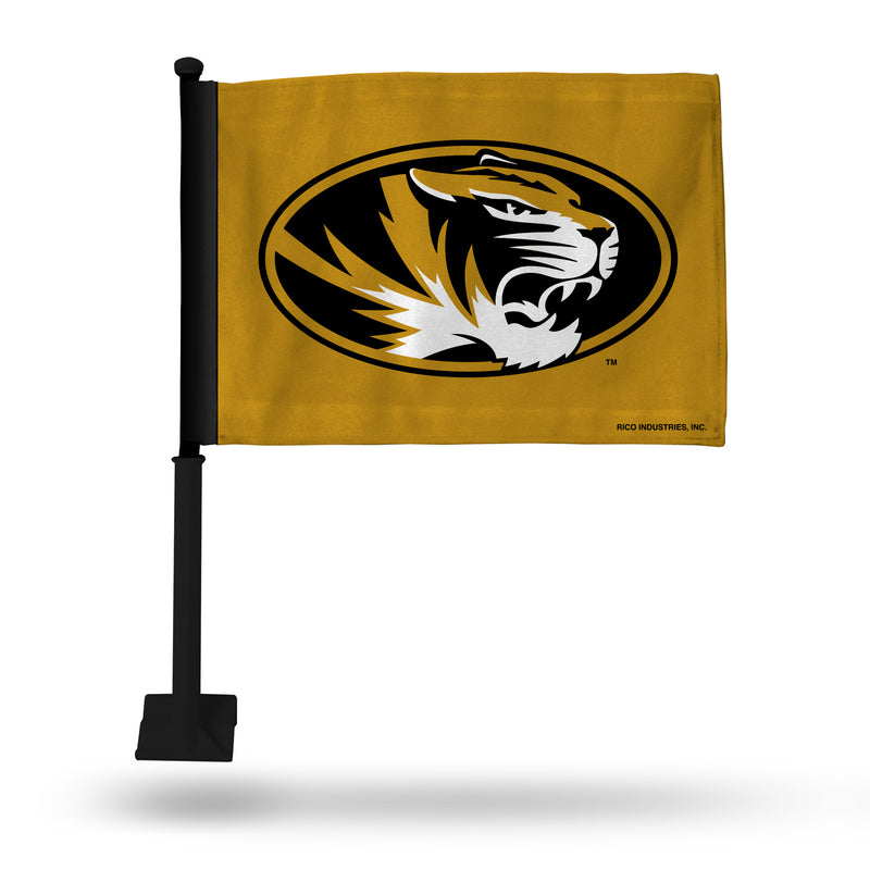 NCAA Missouri Tigers Double Sided Car Flag -  16" x 19" - Strong Black Pole that Hooks Onto Car/Truck/Automobile By Rico Industries
