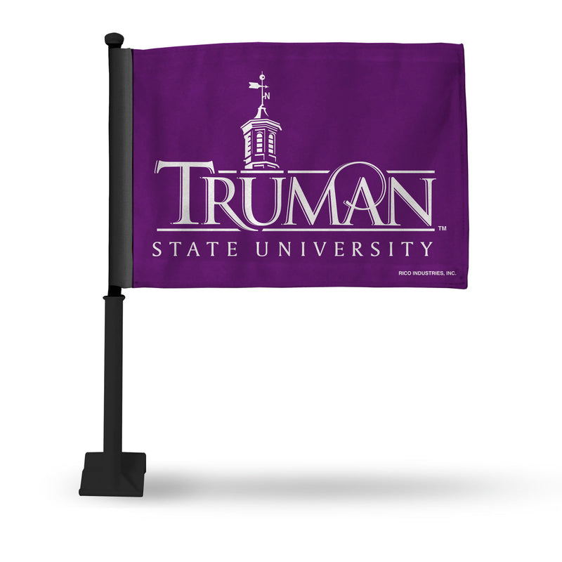 NCAA Truman State Bulldogs Double Sided Car Flag -  16" x 19" - Strong Black Pole that Hooks Onto Car/Truck/Automobile By Rico Industries