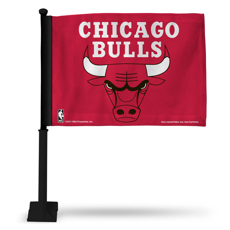 NBA Chicago Bulls Double Sided Car Flag -  16" x 19" - Strong Black Pole that Hooks Onto Car/Truck/Automobile By Rico Industries