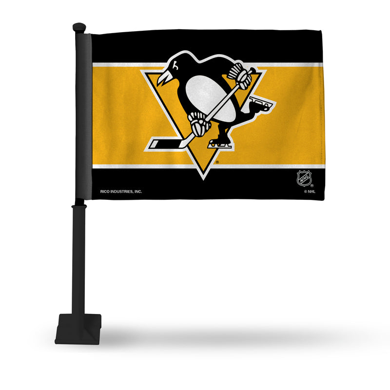 NHL Pittsburgh Penguins Double Sided Car Flag -  16" x 19" - Strong Black Pole that Hooks Onto Car/Truck/Automobile By Rico Industries
