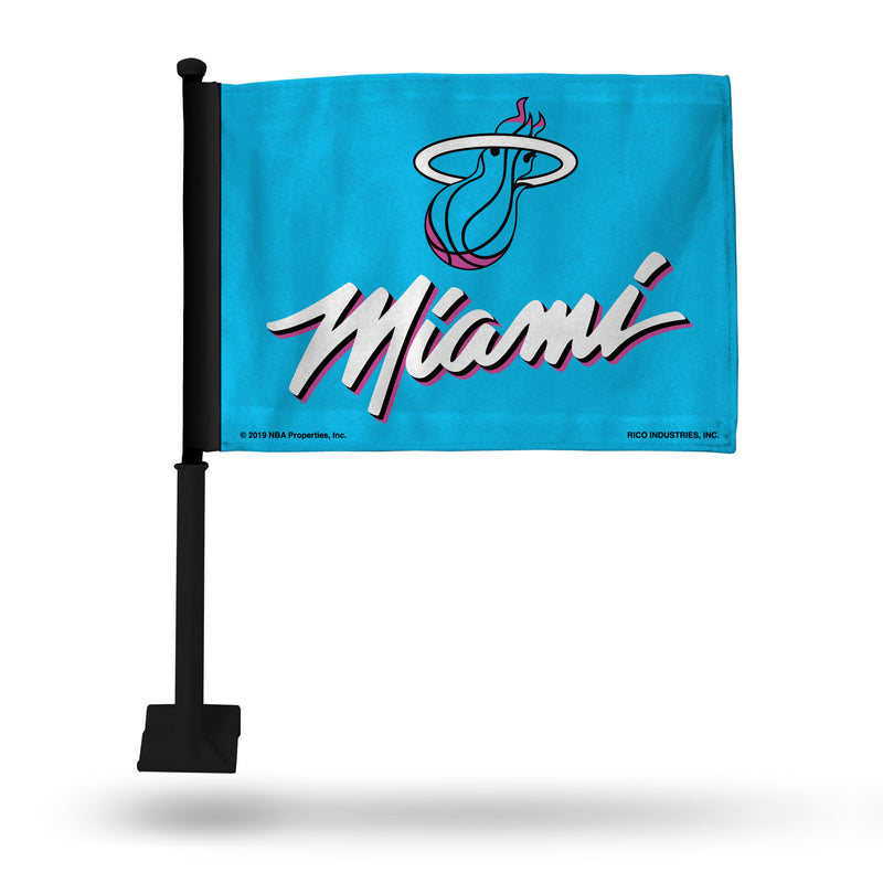 NBA Miami Heat Double Sided Car Flag -  16" x 19" - Strong Black Pole that Hooks Onto Car/Truck/Automobile By Rico Industries